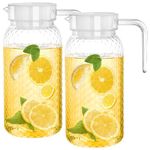 2 Pack 1L Acrylic Pitcher, Water Jug with Lid, BPA-Free & Shatter-Proof, Transparent Juice Jug Water Pitcher, Non Spill Fridge Jug, Plastic Jug for Hot/Cold Water Ice Tea Coffee Milk & Juice Beverage