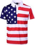 LINOCOUTON Men's American Patriotic Flag Pride Day Golf Polo Short Sleeve Shirt, White, XX-Large