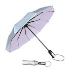 TradMall Travel Umbrella Windproof with 46 Inches Large Canopy Reinforced Fiberglass Ribs Ergonomic Handle Auto Open & Close, Silver/Light Purple