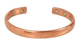 Touchstone Indian Handcrafted Pretty Tapered Pattern Triple Magnet Hand Forged With Solid And High Gauge Minimalistic Elegance Pure Copper Bracelet In Natural Tone.