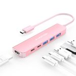 LENTION 6 in 1 USB C Hub Multiport Adapter with USB C to 4K HDMI, USB C Data Port, USB 3.0, 100W PD Compatible New MacBook Pro/Mac Air, iPhone 15 Pro/Max (CB-CE35s, Rose Gold)