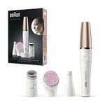 Braun FaceSpa Face Epilator, Hair Removal with Facial Cleansing Brush Head, Toning Head & Charger Stand, Wet & Dry, SE912, White/Bronze