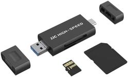 JJC UHS-II SD Micro SD 4.0 Card Reader Adapter, 3-in-1 USB-A 3.1 USB-C 3.1 Micro USB 2.0 Connection Port, High Transfer Speed up to 312MB/s, Compatible with Computer, Laptop, OTG Enable Phone & Tablet