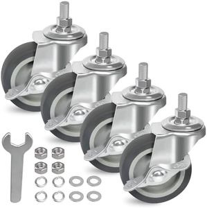 AAGUT 3 Inch Caster Wheels,Rubber Heavy Duty M12x1.5 Threaded Stem Mount Industrial Castors Metal Swivel Wheel,Replacement for Workbench,Carts,Furniture,Dolly,Trolley, Set of 4 with Locking Brakes