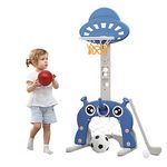 Basketball Hoop for Kids 4 in 1 Kids Sports Center Toddler Basketball Hoop Indoor and Outdoor Basketball Hoop Football/Soccer Goal Golf Game Ring Toss Play Set Best Gift for Toddlers and Kids(Blue)