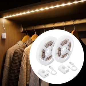 LUXJET 2 Pack Warm White Motion Sensor LED Strip Lights with Rechargeable 3.28ft, LED Closet Light Gun Safe Lights Motion Activated, Stair Lights Indoor