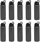 DISCOUNT PROMOS Aluminum Water Bottles with Snap Lids 25 oz. Set of 10, Bulk Pack - Reusable, Great for Gym, Hiking, Cycling, For School - Charcoal