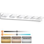 3 Colors Dimmable 6 Light Bathroom Vanity Light Fixtures LED Chrome Vanity Lights for Bathroom Acrylic Stainless Steel Bathroom Light Fixtures Over Mirror, Adjustable 3000K/4000K/6000K, 360° Rotate