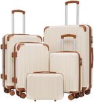Coolife Luggage Sets, 5 Piece Durable Suitcase, Lightweight Carry on Luggage with ABS Hardshell, Dual Spinner Wheels, TSA Lock and YKK Zipper (apricot white, 5 piece set)
