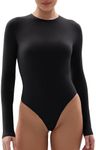 YIANNA Long Sleeve Bodysuit for Women Body-Hugging Leotard Skin-friendly Thong Body Suit Super Stretch Tops Black 5242 2XL