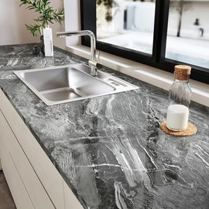 HotDecor Dark Grey Kitchen Worktop Covering 60cm X 300cm Living Room Peel and Stick Marble Wallpaper Silver Grey Vinyl Wrap for Counter Vintage Self Adhesive Wallpaper Contact Paper for Countertops