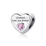 FGT Grandson Love Heart Charm Compatible with Pandora Charms Bracelets Pink CZ Grandmother Women Grandma Nana Family Birthday Anniverary