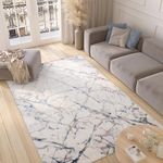 TAPISO Valley Area Rug Short Pile Light Grey Cream Blue Lines Modern Abstract Living Room Bedroom Durable OEKO-TEX Size - 160 x 220 cm (5ft3 x 7ft3)