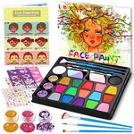 lenbest Face Paints for Children - Halloween Face Paint - Palette Washable with Gem Sheet, Glitters, Stencils, Brushes - Professional Face Painting Kit - Halloween Make Up