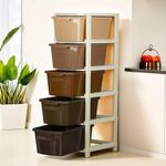 Kuber Industries 5-Layer & 92 Ltr Plastic Drawer Storage Organiser | Modular Kitchen Cabinet & Toy Organizer For Kids Room | Brown