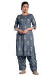 MIRCHI FASHION Women's Straight Fit Rayon Foil Laheriya Printed Kurta Set with Patiyala Pant (MK9727-Grey, Golden-3XL)