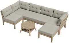 LI LIVSIP Garden Outdoor Sofa 7 Piece - 1 Coffee Table, 3 Lounge Chair, 2 Corner Sofa 1 Ottoman, Wooden Patio Furniture with Removable Washable Cushion Covers, for Backyard Pool Garden Deck, Natural