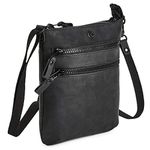 Cochoa Small Women Real Leather Crossbody Triple Zip Vintage Sling Handbag Purse Travel Crossover Shoulder Bag Handmade (Black Crazy Horse)