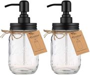 Plomkeest 2-Pack 16oz Mason Jar Soap Dispenser Clear Glass Jar Soap Dispenser with Rust Proof Stainless Steel Pump Liquid Soap Dispenser(Black)