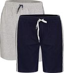 Mens 2 Pack Nightwear Pyjamas PJ Bottoms Super Soft Comfy 100% Cotton Shorts (L, Navy/Grey)