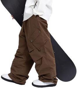 SNOWVERB Women Men Casual Ski Baggy Cargo Loose Fit Waterproof Snow Pants Fashion Streetwear Warm Snow Pants (L, Brown)