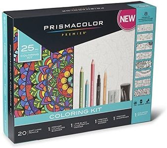 Prismacolor Premier Soft Core Pencils Adult Coloring Book Kit with Blender, Illustration Marker, Eraser, Sharpener and Coloring Booklet, 25 Pieces