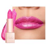 Oulac Bright Pink Glitter Lipstick - Moisture Tinted Lip Balm, Metallic Sparkly Finish, Dusky Rose Shiny lipstick, Creamy Brilliant Lip Color, Infused with Shea Butter, Vegan D02 Sparkle Sensation