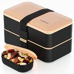 Bentoheaven Premium Bento Box Adult Lunch Box with 2 Compartments (40oz), Cutlery & Set of Chopsticks, Large Dip Container, Cute Black Japanese Bento Box, Rectangle, Microwavable (Bingo Flamingo)