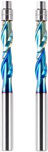 BITITZ 2Pcs UP Cut Bottom Bearing Flush Trim Router bit 1/4" Shank 1/4" Cutter Dia Extra Length 3" Solid Carbide CNC Router bit for Woodworking Carving