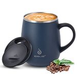 Ideus Coffee Mug 470ml (16oz), Double Wall Vacuum Insulated Stainless Steel Coffee & Tea Cup w/Non-Slip Handle & Slider Module Lid & Large Volume (Ocean Blue)