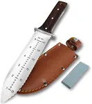 gonicc Professional Hori Hori Garden Knife with Leather Sheath, Protective Handguard, High polished 440 Stainless Steel Blade, Sharpening Stone Included, for Weeding, Digging, Pruning, and Cultivating