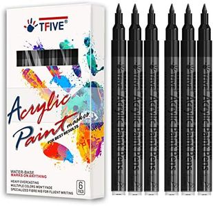 Black Marker Paint Pens - 6 Pack Acrylic Black Permanent Marker, 0.7mm Extra Fine Tip Paint Pen for Art projects, Drawing, Rock Painting, Stone, Ceramic, Glass, Wood, Plastic, Metal, Canvas DIY Crafts