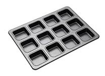 MasterClass KCMCHB69 Brownie Tin with Dividers, PFOA Non Stick Carbon Steel Baking Pan to Make 12 Cakes, 34 x 26 cm, Grey