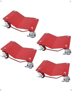 KYBOLT Car Dolly [Set of 4 with 6000 lbs] Capacity, Carbon Steel Heavy Duty Car Mover Wheel Dollies with Antiskid Plate & 360 Degree Rotatable Wheel, 16"*13", Red