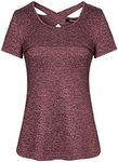 Sykooria Women's Activewear Shirts & Tees Short Sleeve Gym Workout Running Exercise Sportswear Fitness Athletic Workout Training Activewear T Shirt Tops Wine Red