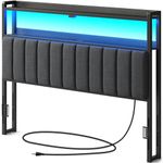 Rolanstar Headboard for Queen Size Bed with Storage, 60,000 DIY Color of LED Light, Head Board with USB & Type C Port, Height Adjustable, Black Upholstered Cabeceras de Cama Comfortable Modern, Stable