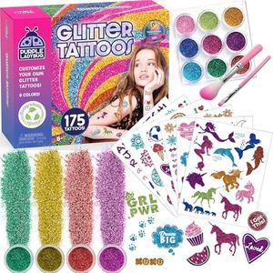 PURPLE LADYBUG Temporary Glitter Tattoo Kit - 175 No Mess Glitter Tattoos for Kids, Girls Birthday Gifts Age 8-10, Birthday Gift 6 7 8 9 10 year old Girls Sleepover Stuffs, Christmas Crafts for Kids