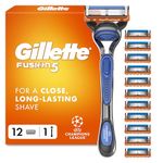 Gillette Fusion5 Razor and Refills for Men - 1 Handle Plus 12 Razor Blades, with Lubrastrip for a Close Shave