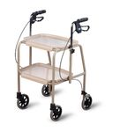 DAYS Walker Trolley, Mobility Walker with Wheels, Mobility Aid with Built-in Trays for Carrying Personal Items, Sturdy Walking Device with Hand Brakes, Beige