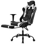 BestOffice Ergonomic PC Racing Gaming Chair Cheap Office Desk Chair PU Leather Computer Chair Lumbar Support with Footrest Modern Task Rolling Swivel Chair for Women, Men(White)