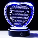 YWHL Gifts for Husband from Wife to My Husband Heart Crystal Keepsake with LED Base Gift for Anniversary Birthday Romantic I Love You Gifts for Husband