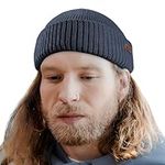 OUTDOOR SHAPING Merino Wool Short Fisherman Beanies for Men Women, Knit Cuff Trawler Beanie Cap, Winter Warm Daily Hat, Navy, One size