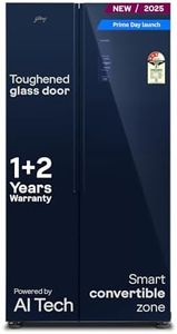 Godrej 600L 3Star | 1+2 Year Additional Warranty | Smart Convertible Zones | Toughened Glass Door | Frost Free Inverter Side By Side Refrigerator (2025 Model, RS EONVELVET 646C RIT SM BL, Storm Blue)