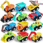 JOYIN 12PCS Mini Pull Back Car, Mini Construction Car Set, Mini Construction Vehicles Excavators Truck Toy, Digger toys, Birthday Gift, Friction Powered Race Cars Set for Boys Girls Age 3 4 5