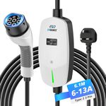 EVDANCE EV Charger Type 2 UK 3 Pin 20ft/6.1m [6/8/10/13A] Portable Electric Car Charger, Adjustable Current EV Charger with IP66, Type 2 Charging Cable for EV & PHEV, White