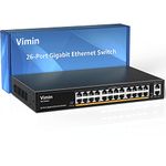 VIMIN 24-Port Gigabit Ethernet Switch with 2 Uplink 1000Mbps Ports, 26-Port Unmanaged Network Switch Support IEEE802.3af/at, VLAN, Metal Housing, Desktop, 19 inch Rack-Mount, Plug and Play