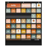 ANSTROUT 46+3 Pockets Calendar Pocket Chart with 92 Cards for Classroom,Large Size: 28.75 x 24 inch Black Monthly Calendar and Weather Pocket Chart for Kids Learning for Home or School