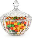 ComSaf Large Christmas Glass Candy Dish with Lid (6 1/2 inch), Clear Covered Candy Bowl, Crystal Candy Jar, Decorative Candy Server for Home Kitchen Office Table, Set of 1