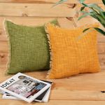 Kravika® Yellow and Green Combo Cushion Covers, Set of 2, Size 16"X16" Inch(40X40 cm), Stone Washed, Multipurpose Throw Pillow for Sofa/Couch (Stone WASH-Combo, 4)