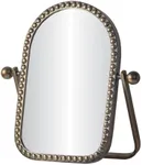 HuiDao Vintage Vanity Table Mirror, Desk Makeup Mirror Metal Framed with Stand, Bronze Arched Retro Mirrors 360 Adjustable Rotation for Tabletop, Bedroom, Bathroom, Living Room, Antique 10.8'' x 7''